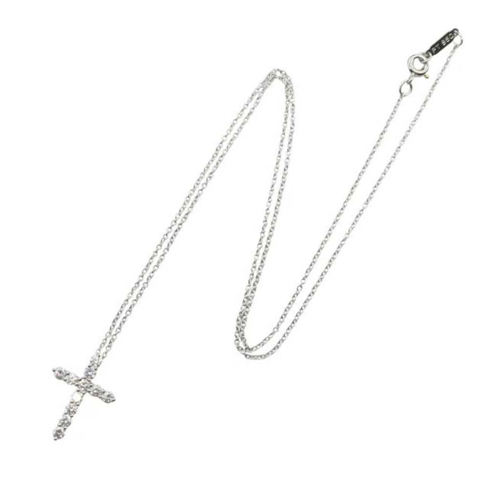 Tiffany Co Cross Diamond Necklace Platinum Silver Tone Jewelry Silver